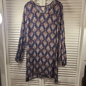 Mossimo Supply Co. Navy and White Paisley Long Sleeve Dress